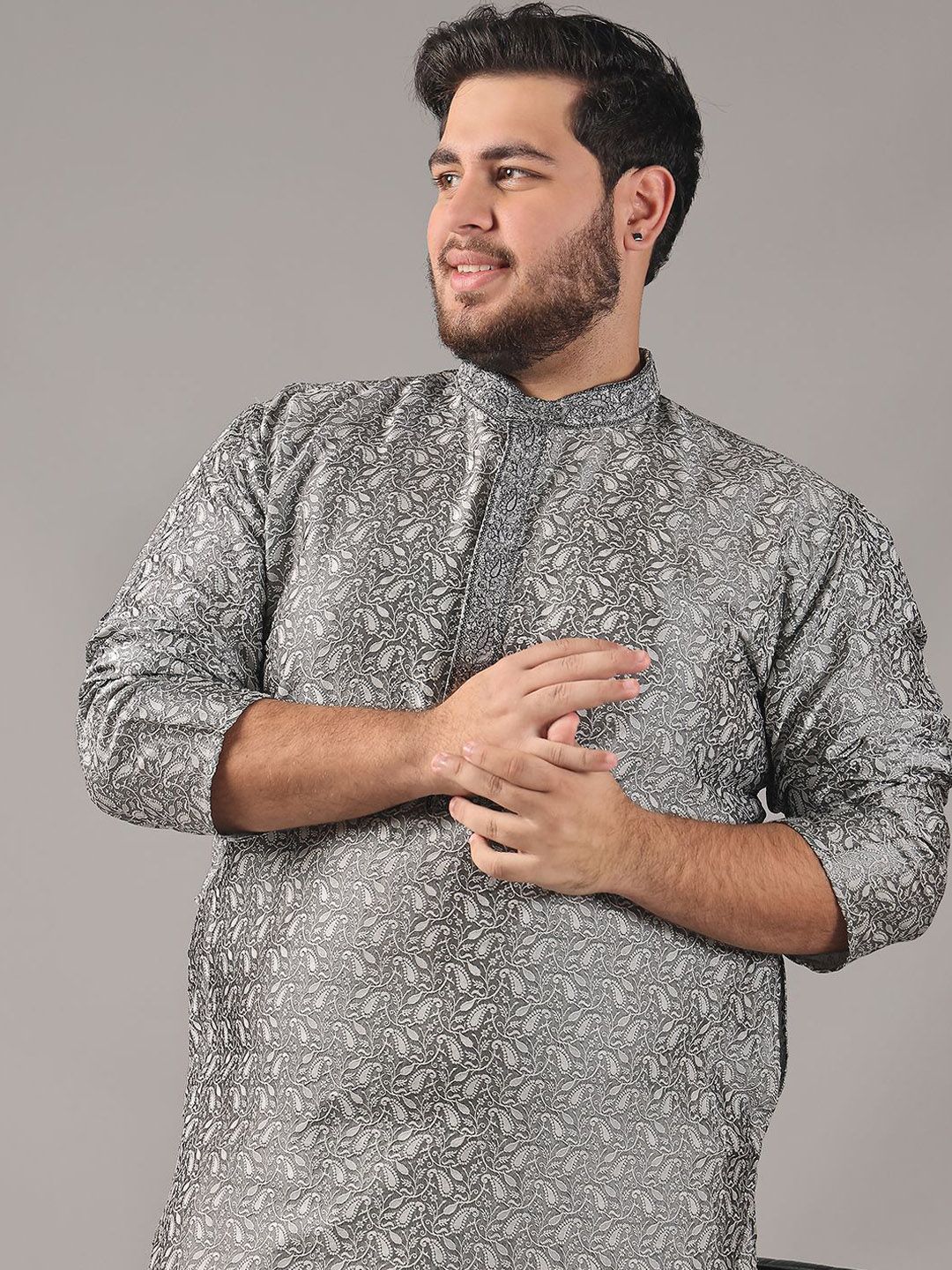 SOJANYA PLUS Size Paisely Printed Band Collar Straight Kurta
