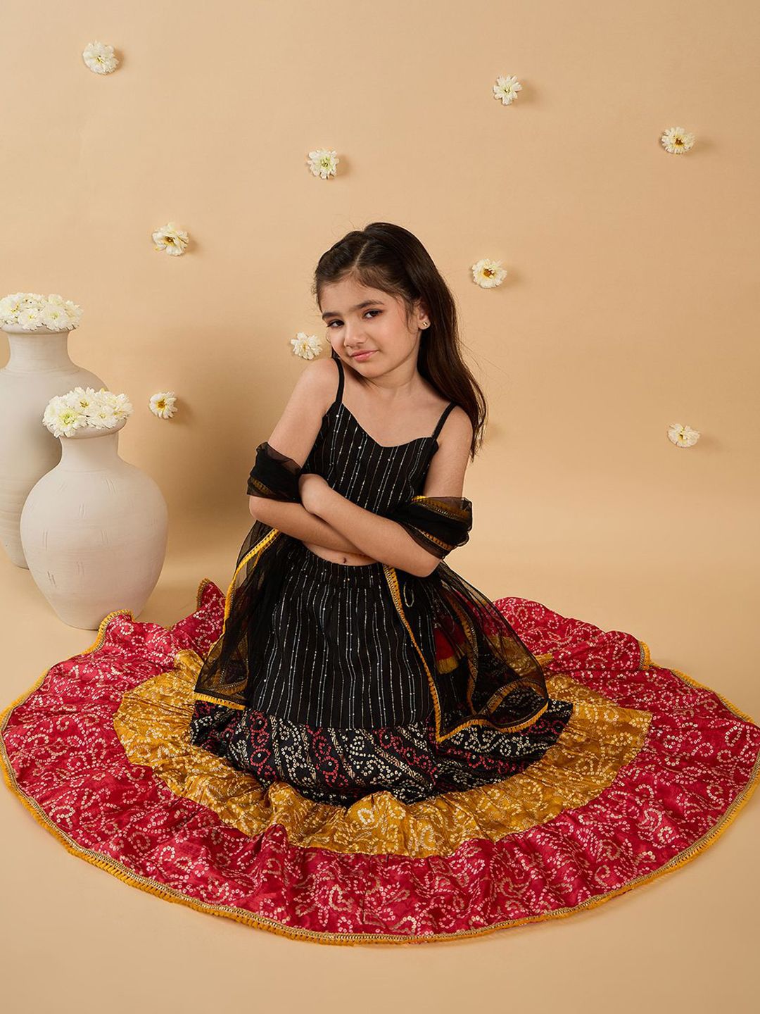 pspeaches Girls Printed Ready to Wear Lehenga & Blouse With Dupatta