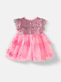 Nauti Nati Embellished Flutter Sleeve Net Fit & Flare Dress