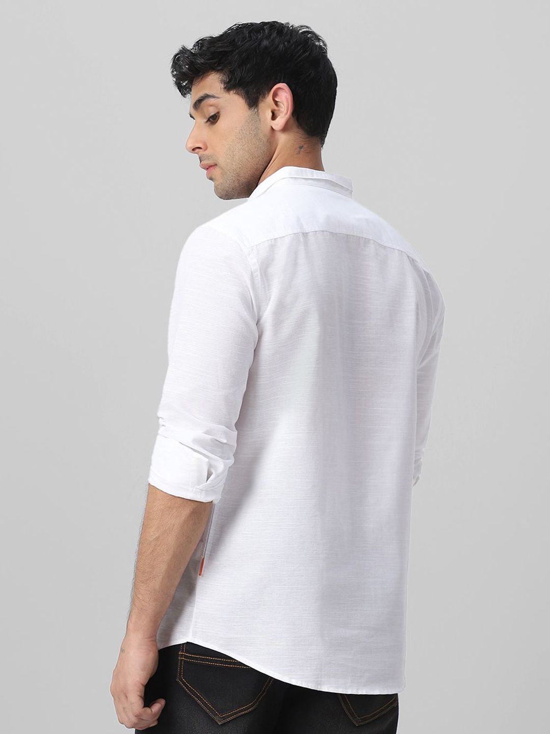 Urbano Fashion Men Club Collar Solid Cotton Casual Shirt