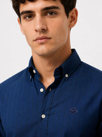 ADRO Men Navy Blue Striped Regular Fit Casual Cotton Shirt