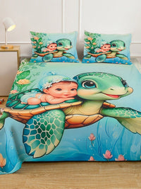 Myntra Elegant Homes Blue Conversational 300 TC Cadar dengan 2 Sarung Bantal