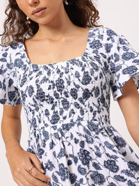 DressBerry Fun & Fabulous Floral Printed Back Cut-Out Smocked Flutter Sleeve Mini Dress