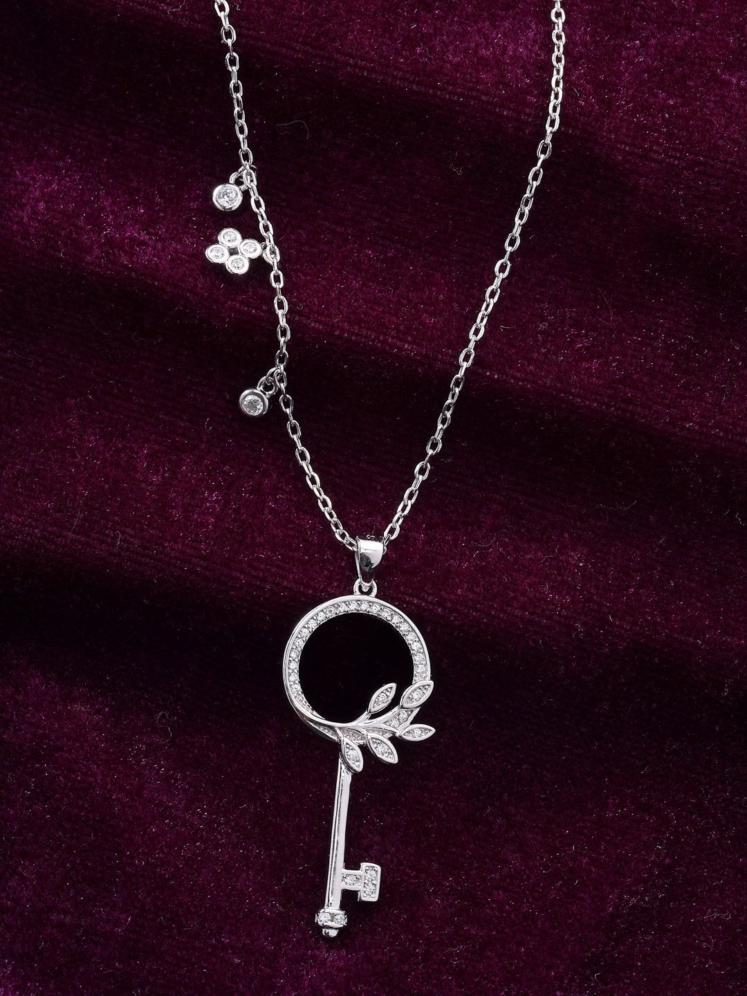 PANASH 925 Sterling Silver Rhodium-Plated CZ-Studded Key Necklace