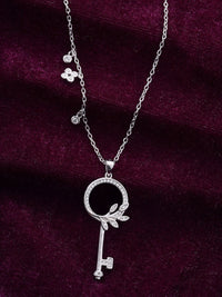 PANASH 925 Sterling Silver Rhodium-Plated CZ-Studded Key Necklace