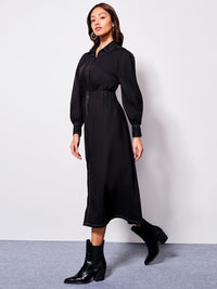AND Pure Cotton Cuffed Sleeves Shirt Midi Dress