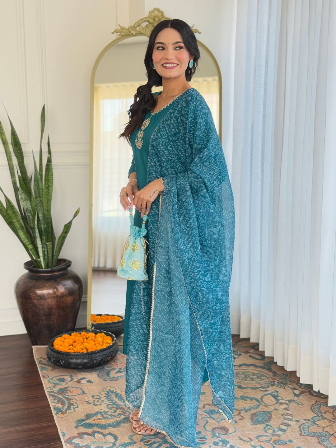 KALINI Women Floral Embroidered Zari Straight Kurta With Trousers & Dupatta