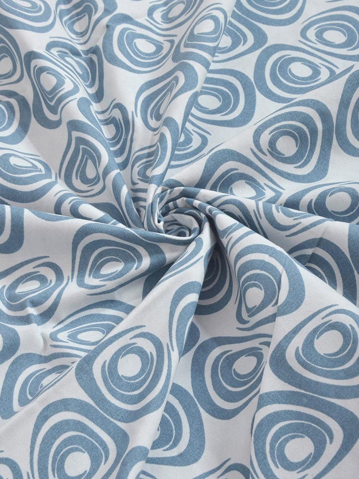 KLOTTHE Blue & White Printed Fitted 300 TC King Double Bedsheet With 2 Pillow Covers