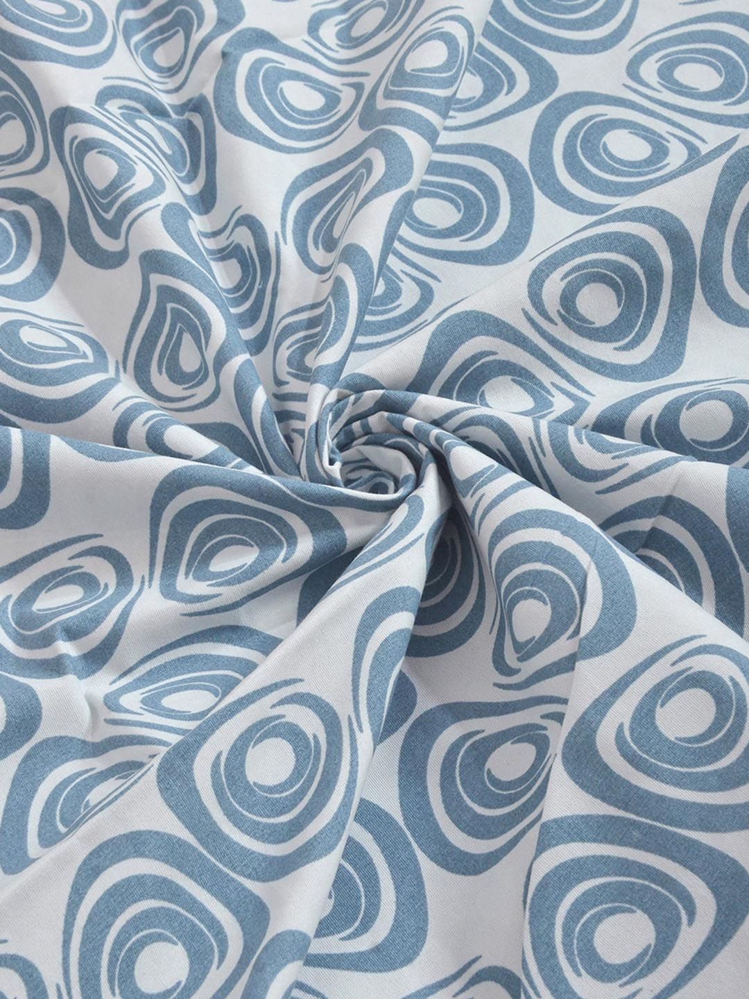 KLOTTHE Blue & White Printed Fitted 300 TC King Double Bedsheet With 2 Pillow Covers
