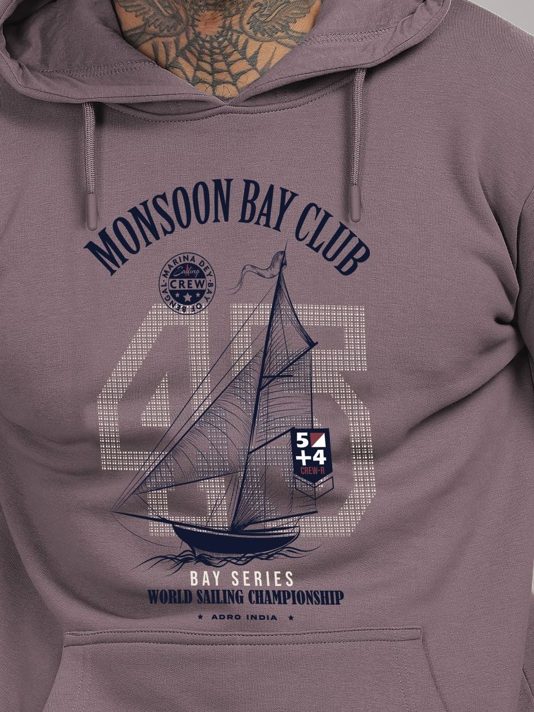 ADRO Mens 320 GSM Cotton Poly Fleece Hoodie  Monsoon Bay Club Sailing Graphic Printed Hoodies