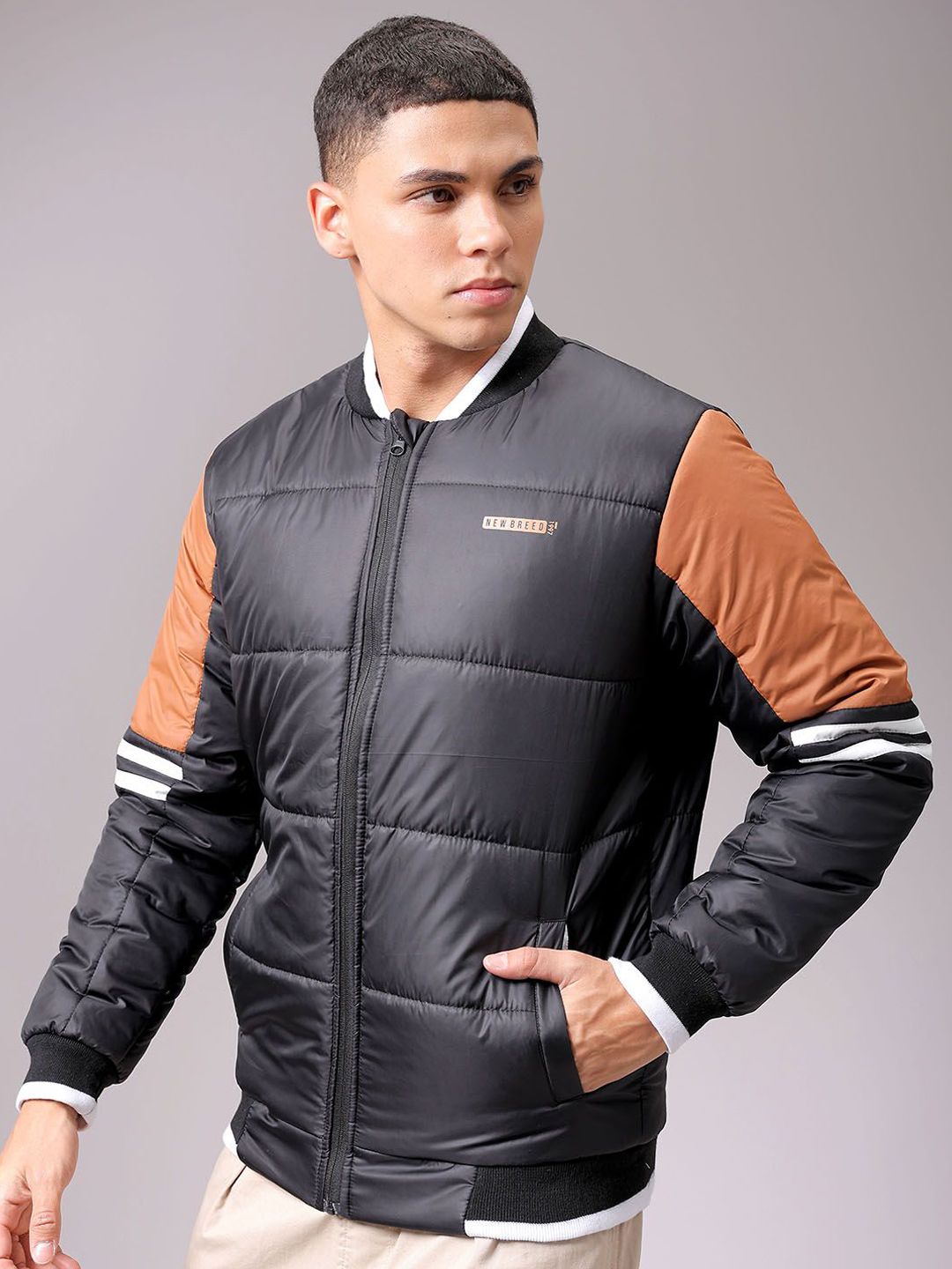 The Indian Garage Co Men Colourblock Slim Fit Puffer Jacket