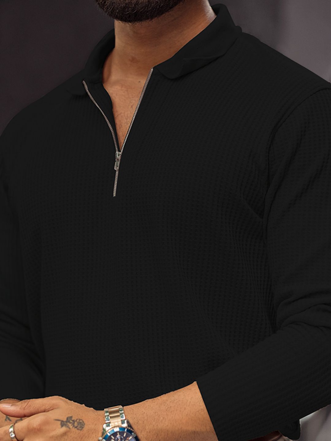 Powerlook Men Self Design Polo Collar Cotton T-shirt
