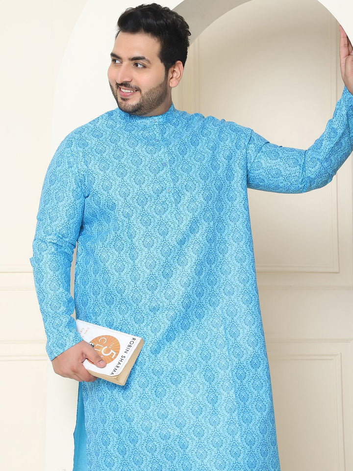 SOJANYA PLUS Motif Etnik Bercetak Linen Kapas Kurta Lurus dengan Piyama
