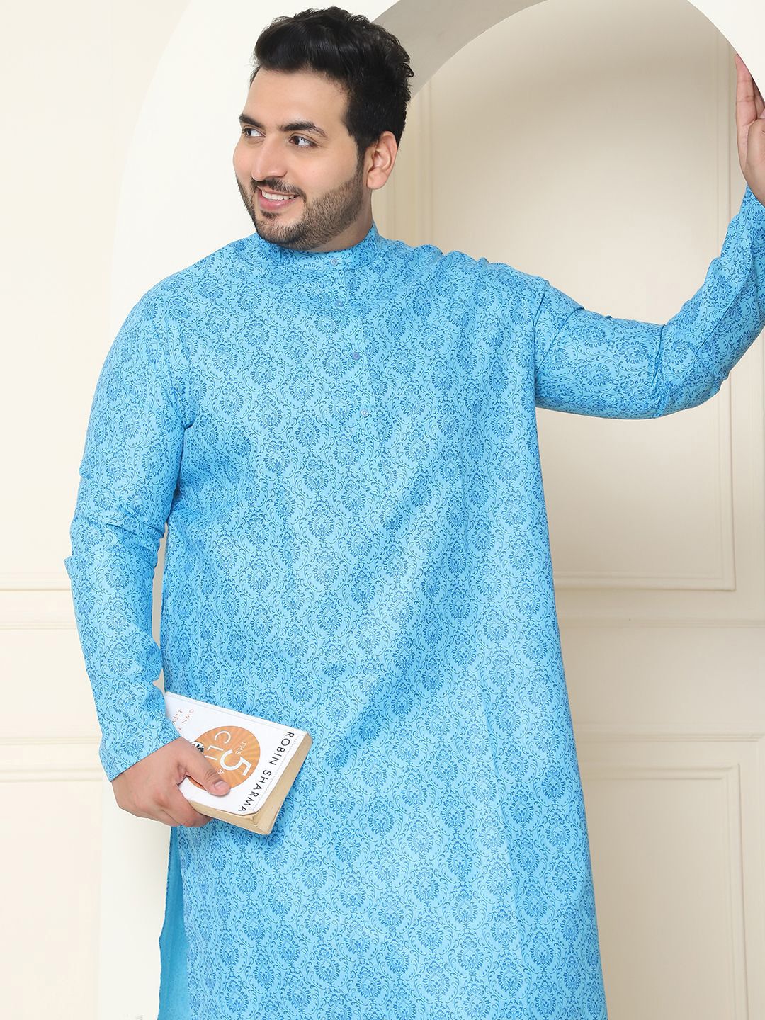SOJANYA PLUS Motif Etnik Bercetak Linen Kapas Kurta Lurus dengan Piyama
