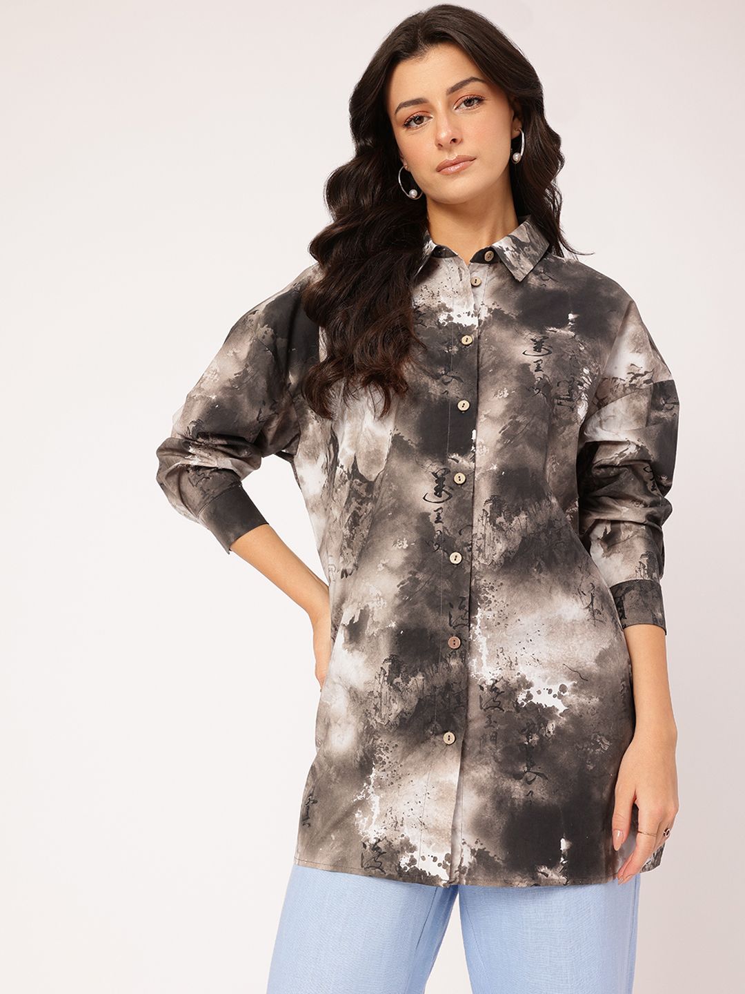 DressBerry Bold Basics Dyed Drop-Shoulder Oversized Longline Shirt