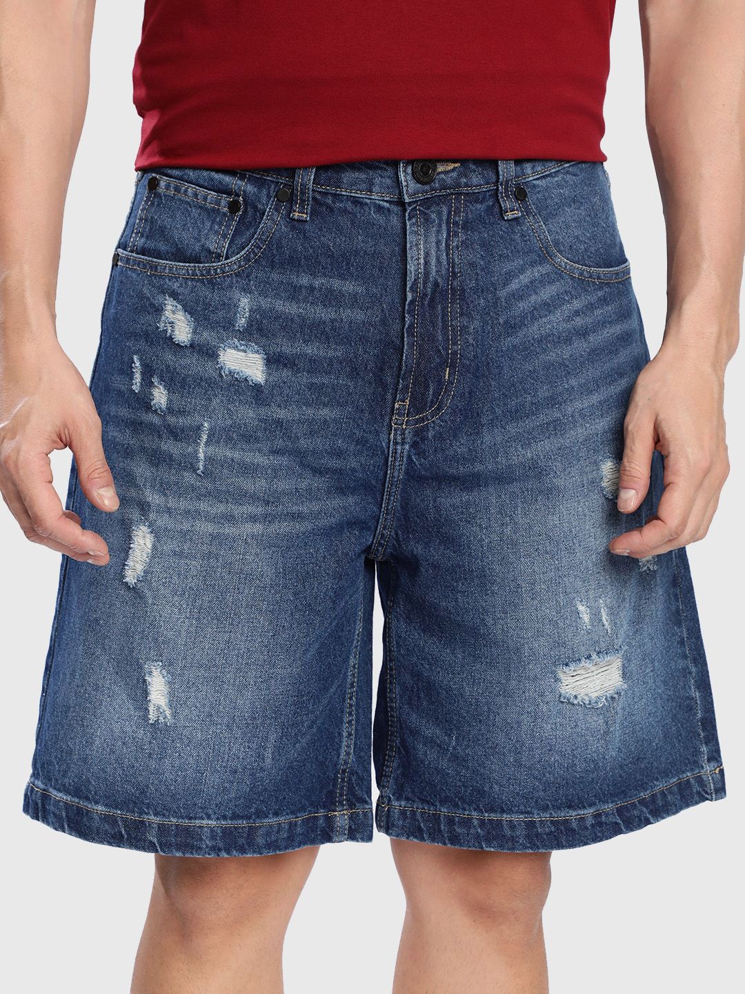 Bene Kleed Men Baggy Fit Distressed Denim Shorts