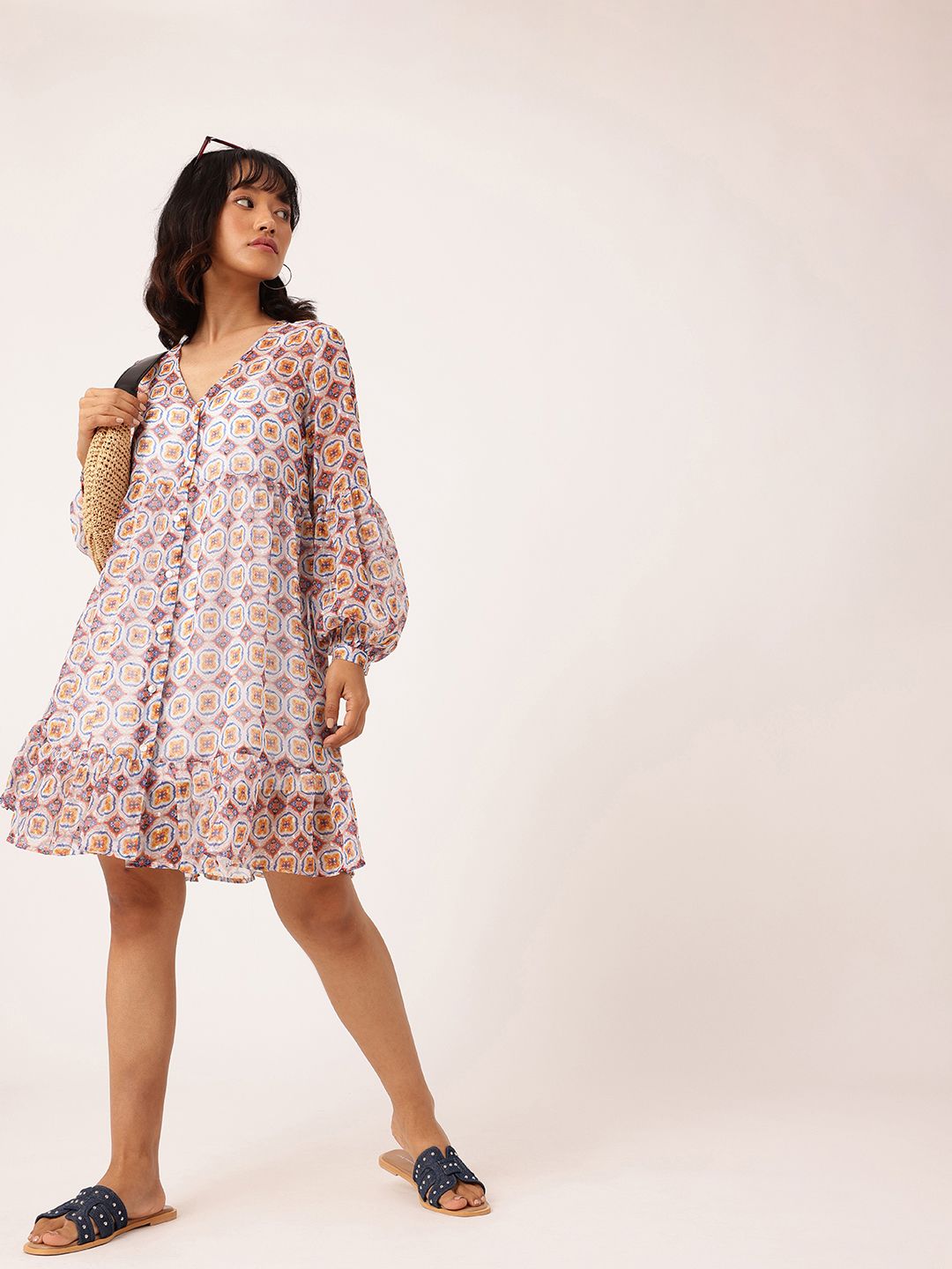 DressBerry Chic Glam Printed A-Line Dobby Dress With A Inner Slip