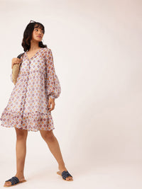 DressBerry Chic Glam Printed A-Line Dobby Dress With A Inner Slip