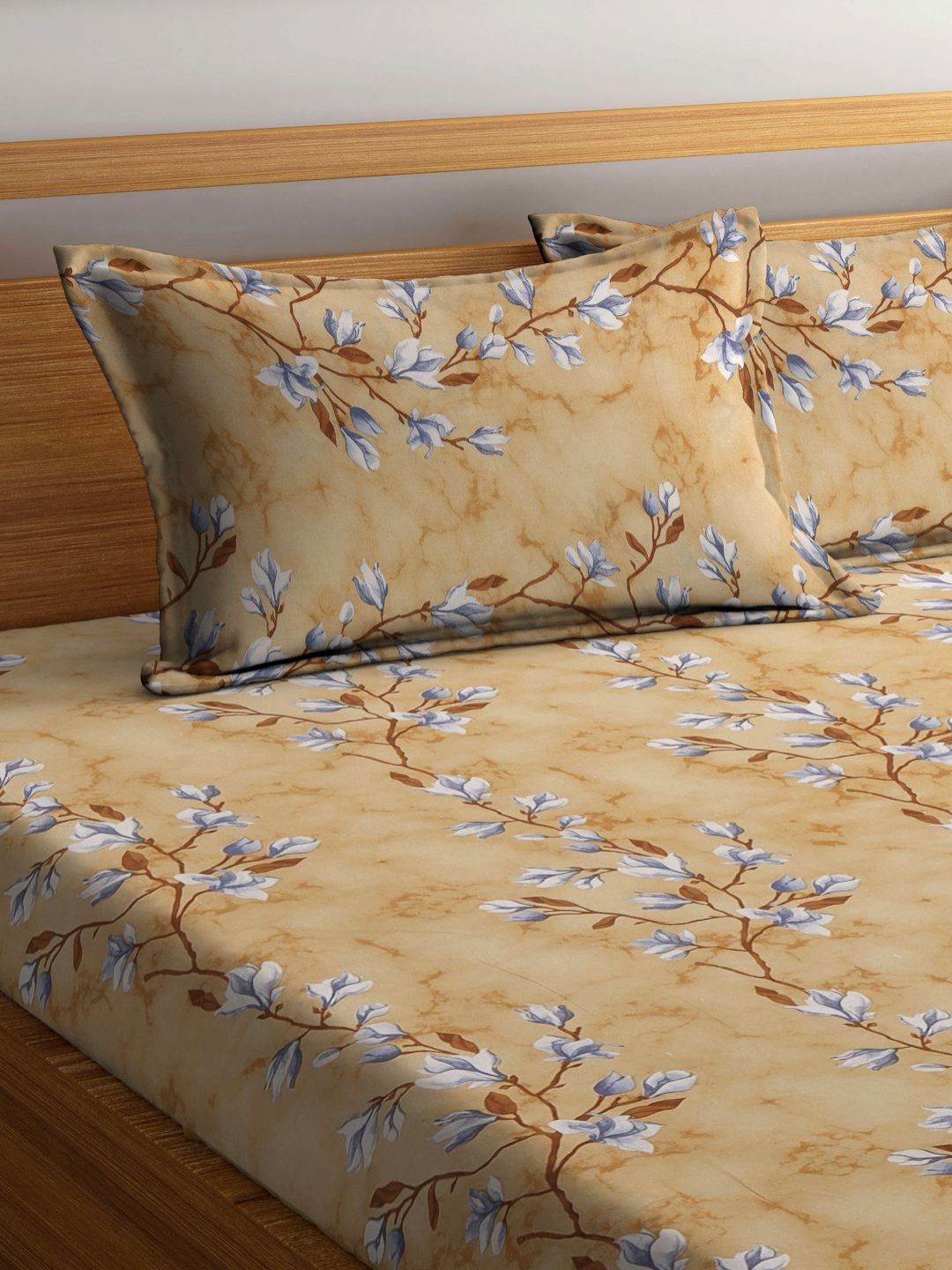 Myntra Elegant Homes Coklat Bunga Kapas Tulen 400TC Dilengkapi Cadar King & 2 Sarung Bantal