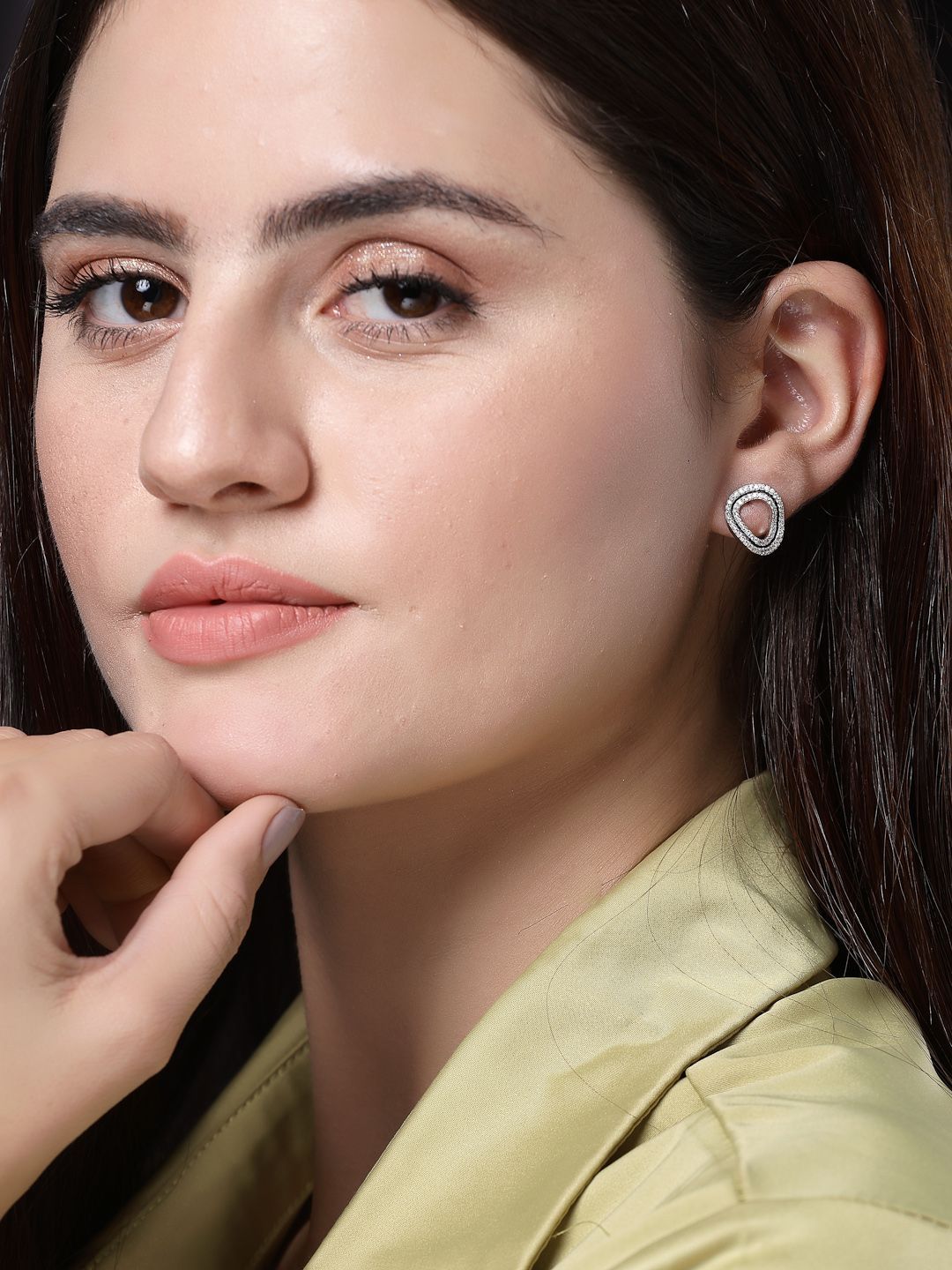 PANASH 925 Sterling Silver Rhodium-Plated CZ-Studded Classic Studs