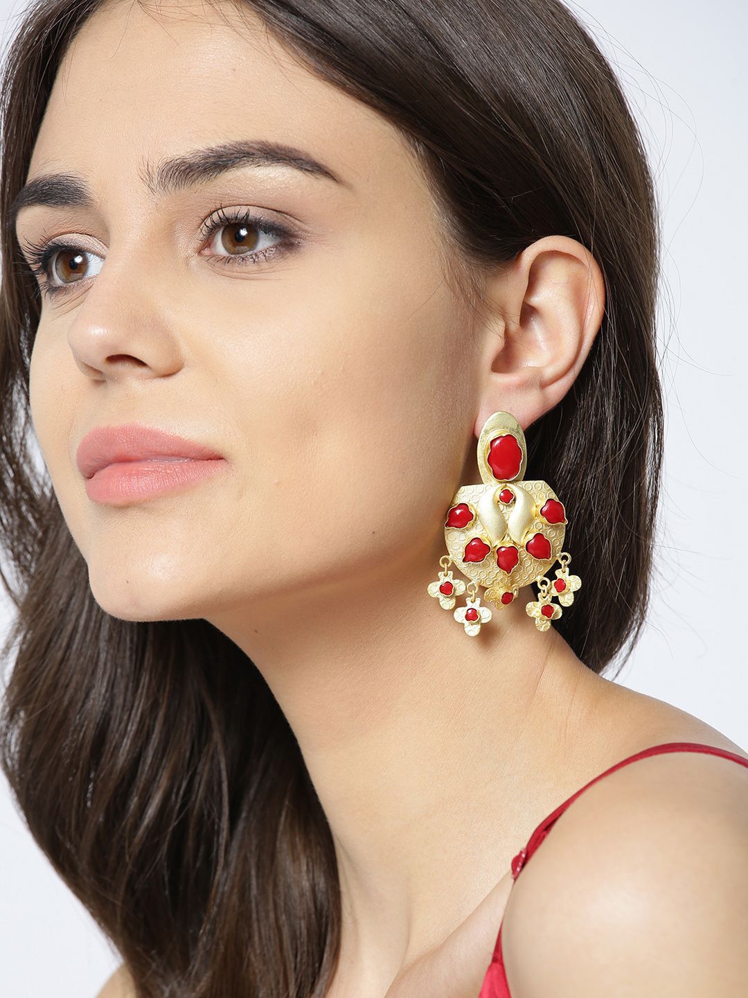 Anting-anting Jatuh Kontemporari Anouk Maroon Saduran Batu Bertampal Emas