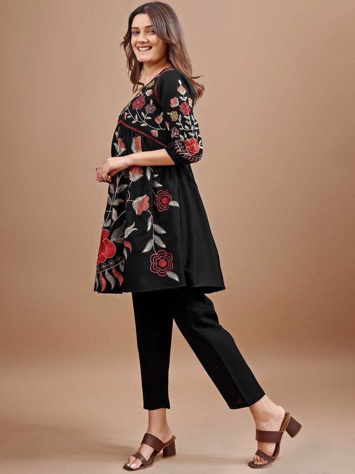 Tikhi Imli Floral Embroidered V-Neck Tunic With Trousers
