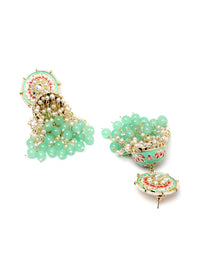 KARATCART Gold Plated Lime Green Dome Shaped Jhumkas Earrings