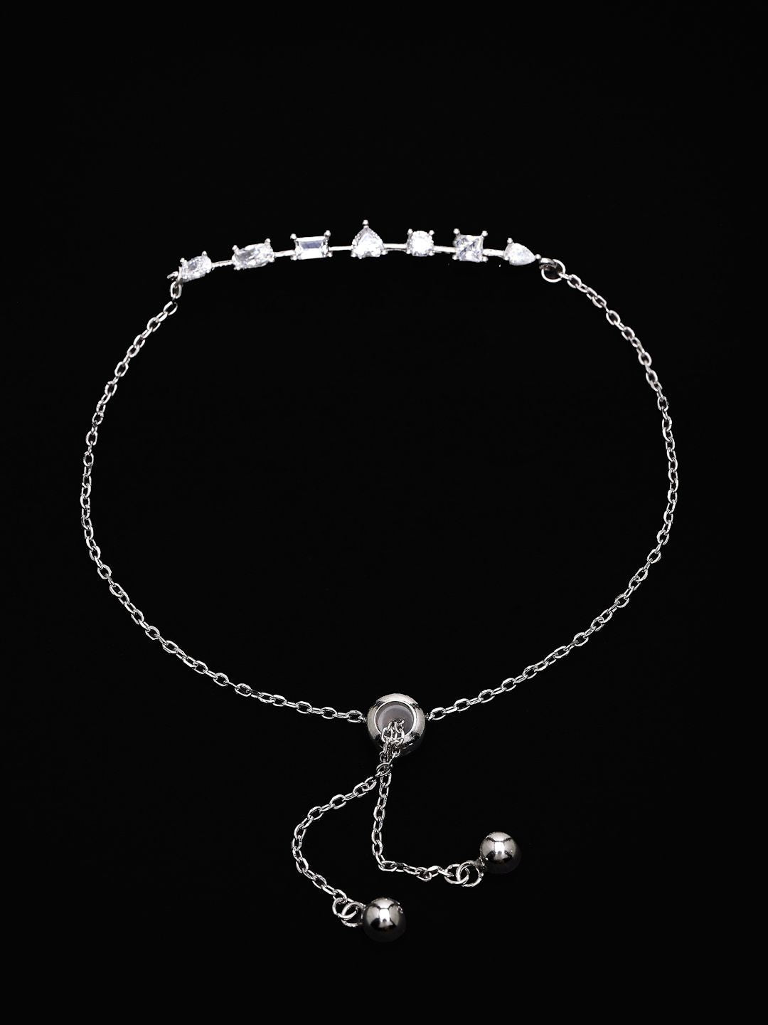 PANASH 925 Sterling Silver Rhodium-Plated Solitairs Cubic Zirconia Studded Charms Bracelet