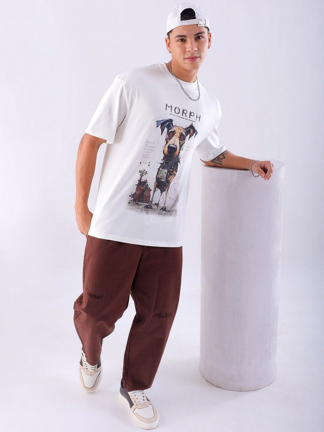 The Indian Garage Co Men Graphic Printed Round Neck Cotton Oversized T-shirt
