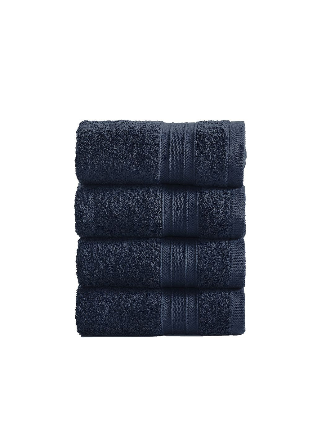 MYTRIDENT Set of 4 Navy Blue 500 GSM Striped Cotton Hand Towels