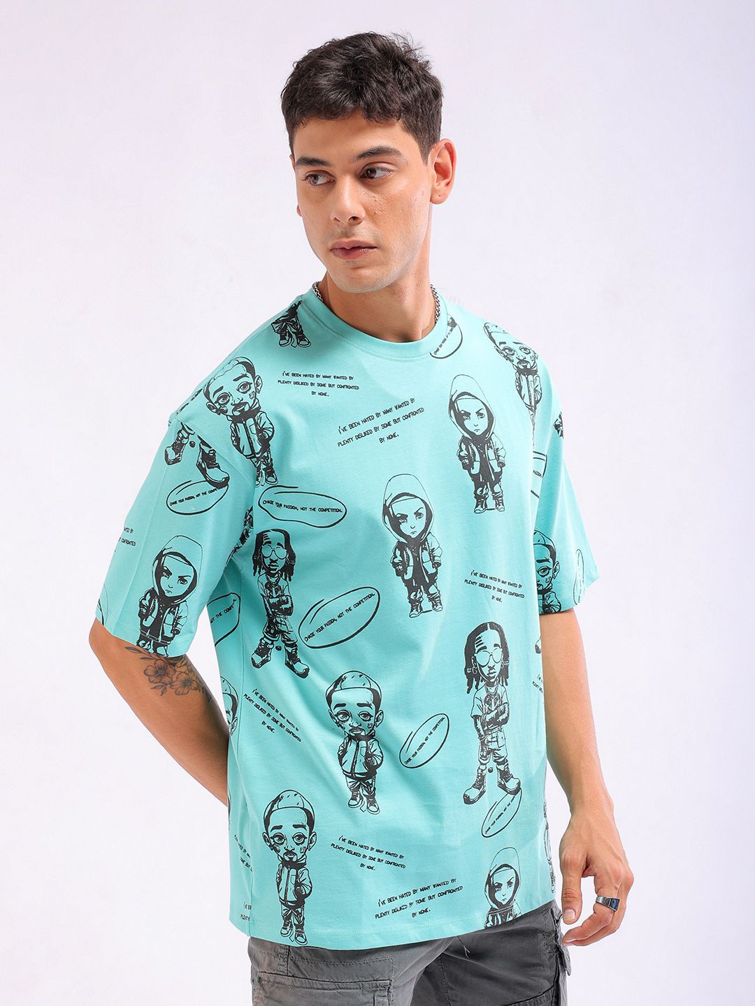 The Indian Garage Co Men All Over Printed Round Neck Boxy Oversized T-shirt