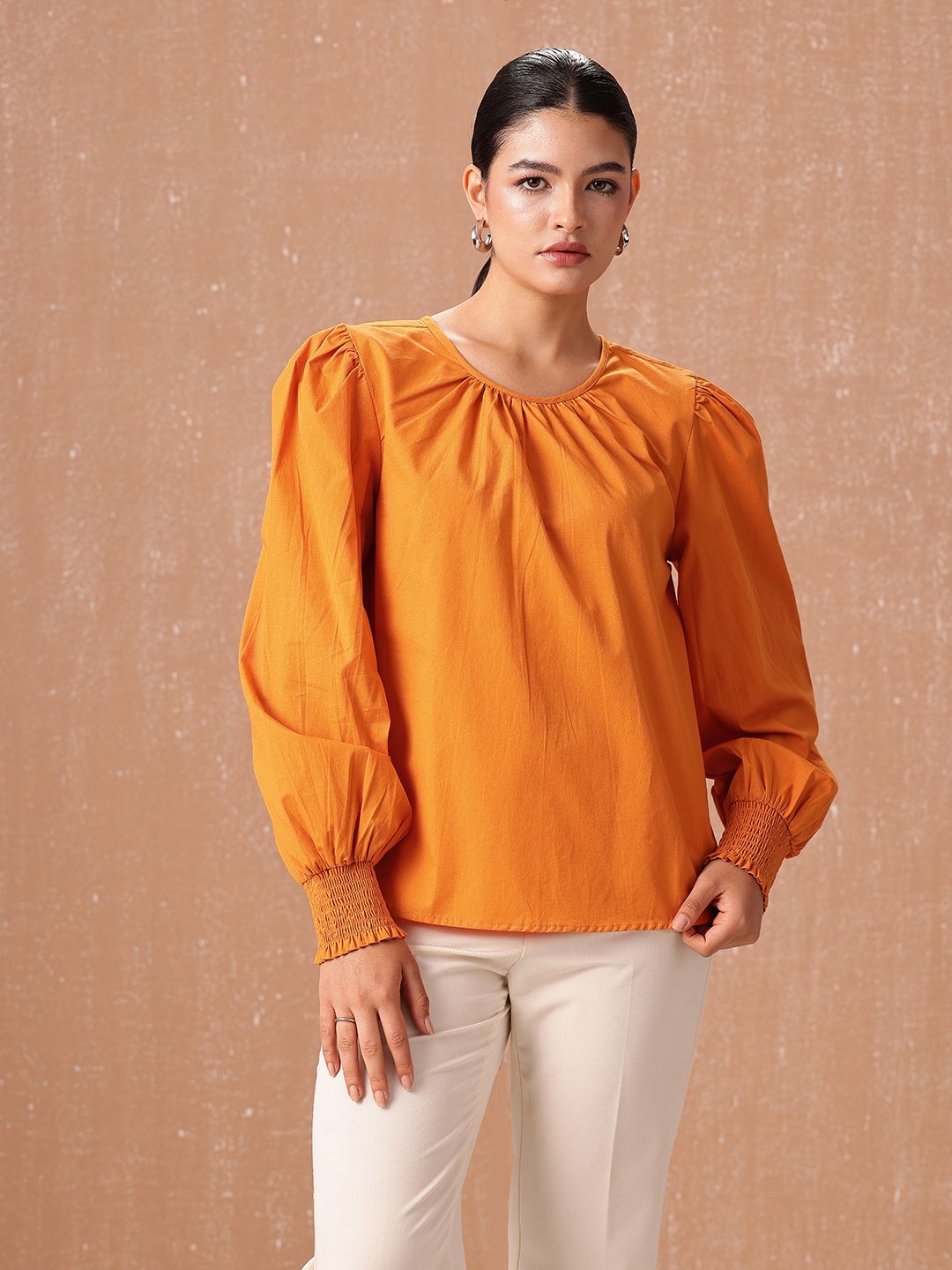 all about you Pure Cotton Puff Sleeves Gathered Top