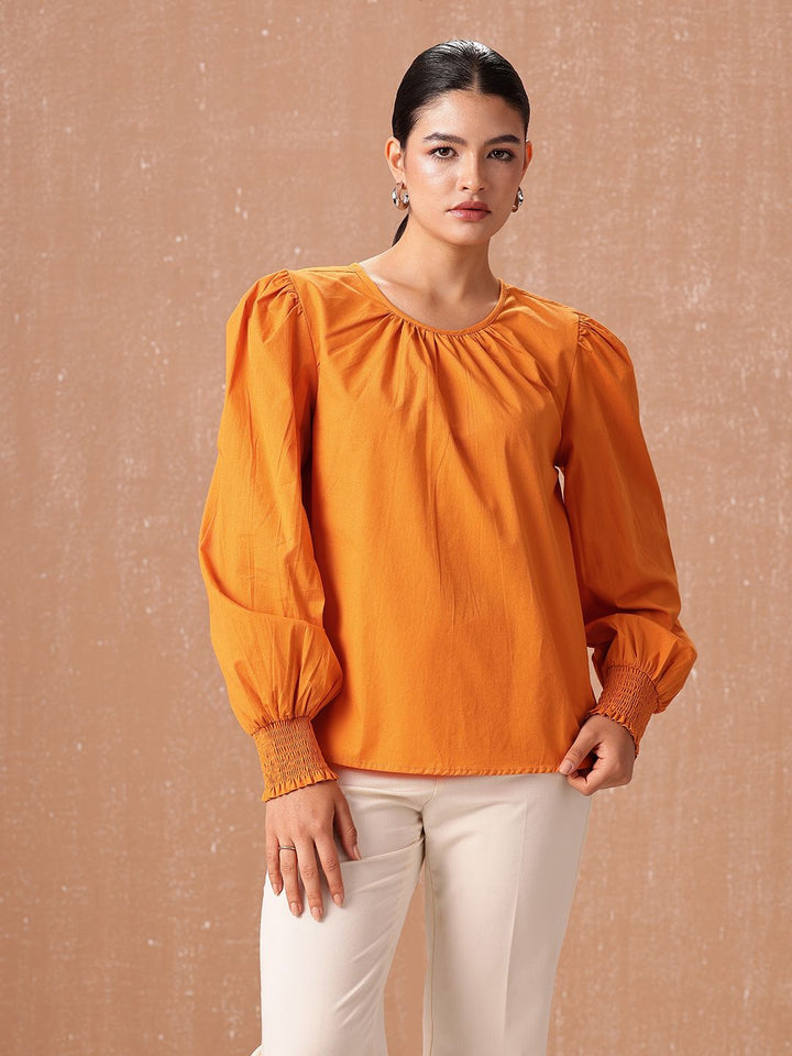 all about you Pure Cotton Puff Sleeves Gathered Top