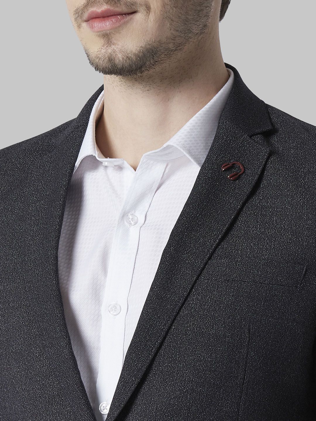 Park Avenue Men Charcoal Grey Solid Single Breasted Formal Blazer