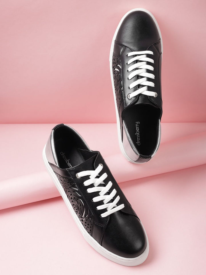DressBerry Women Floral Laser Cut Sneakers