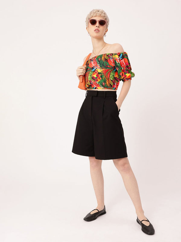 Dressberry Aloha Paradise Tropical Bardot Crop Top