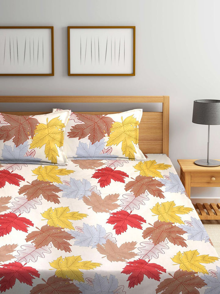 KLOTTHE White & Yellow Floral 300 TC 1 Double King Bedsheet with 2 Pillow Covers