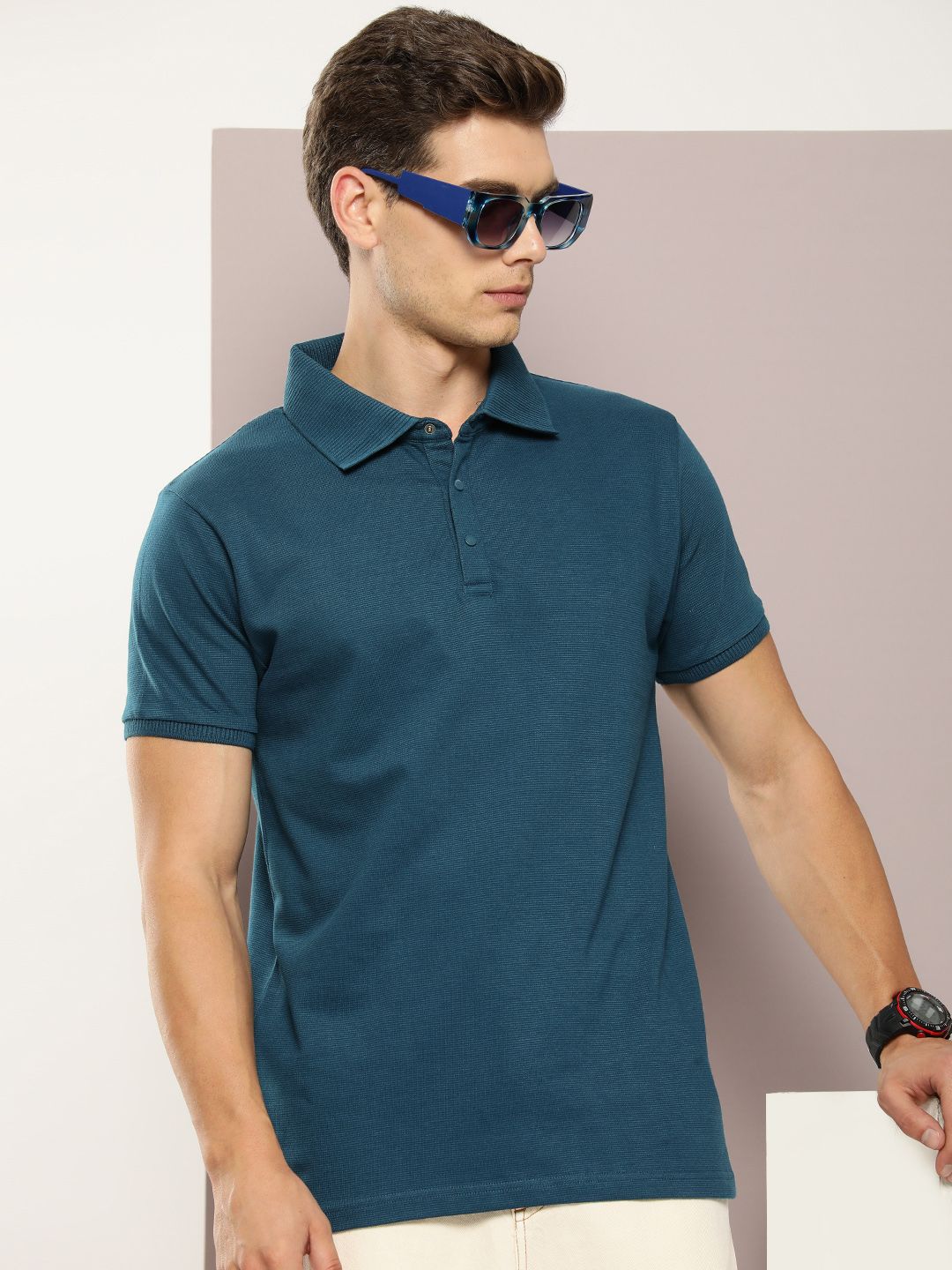 DILLINGER Men Polo Collar Honeycomb Structure T-shirt