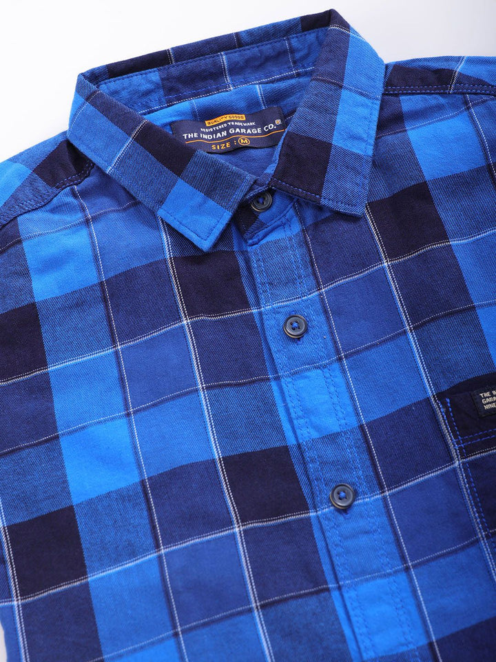 The Indian Garage Co Men Blue Slim Fit Checked Casual Shirt