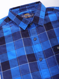 The Indian Garage Co Men Blue Slim Fit Checked Casual Shirt