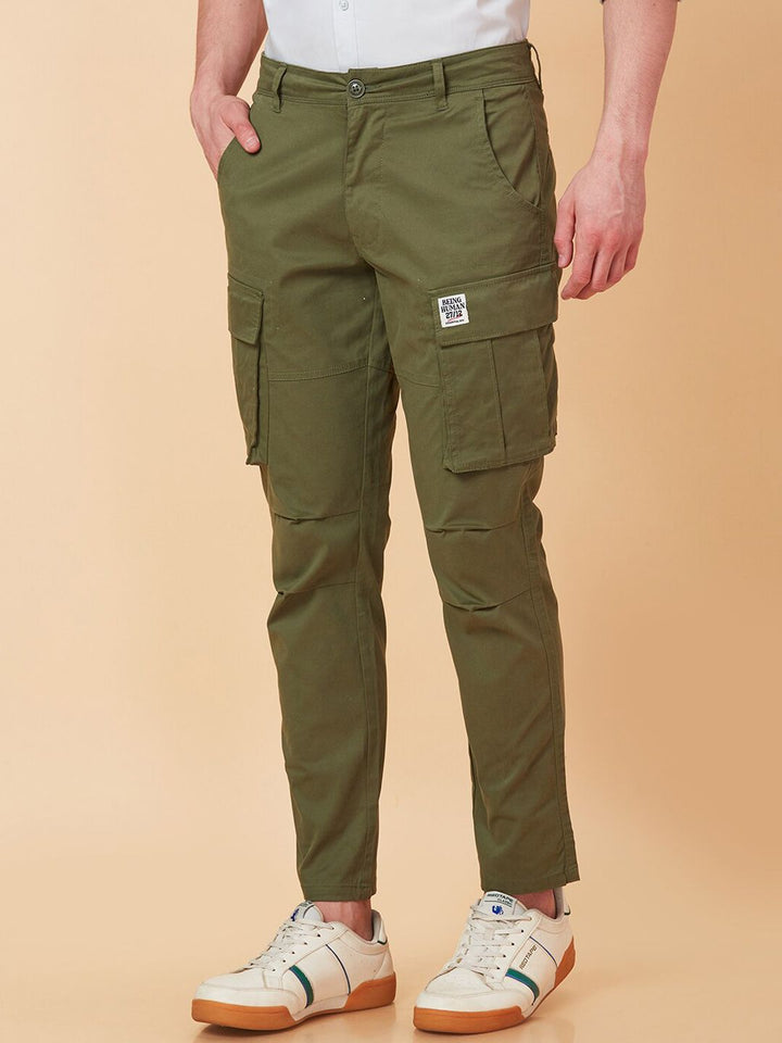 Being Human Men Mid-Rise Plain Cotton Slim Fit Cargos Trouser