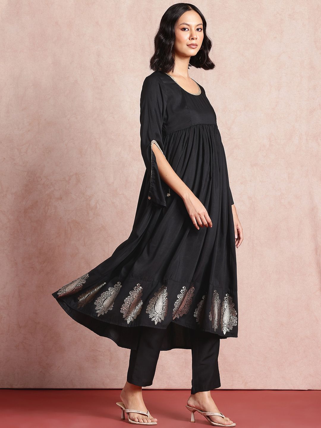 all about you Pleated Anarkali Kurta with Trousers & Dupatta