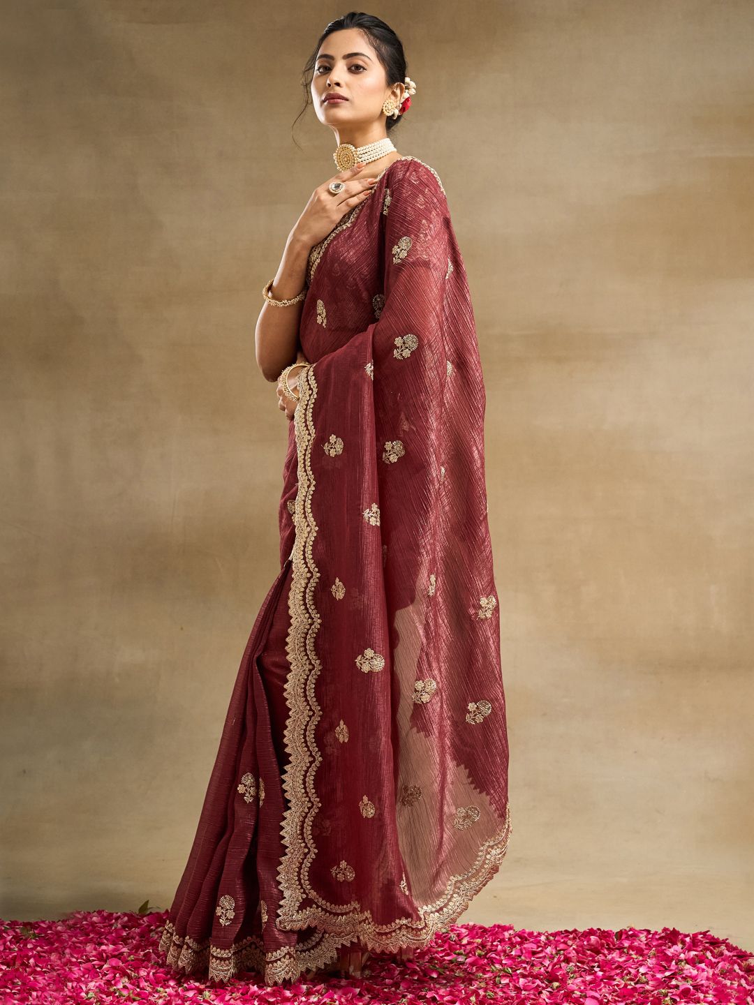 kasee Floral Embroidered Pure Silk Saree