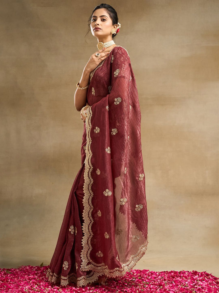 kasee Floral Embroidered Pure Silk Saree