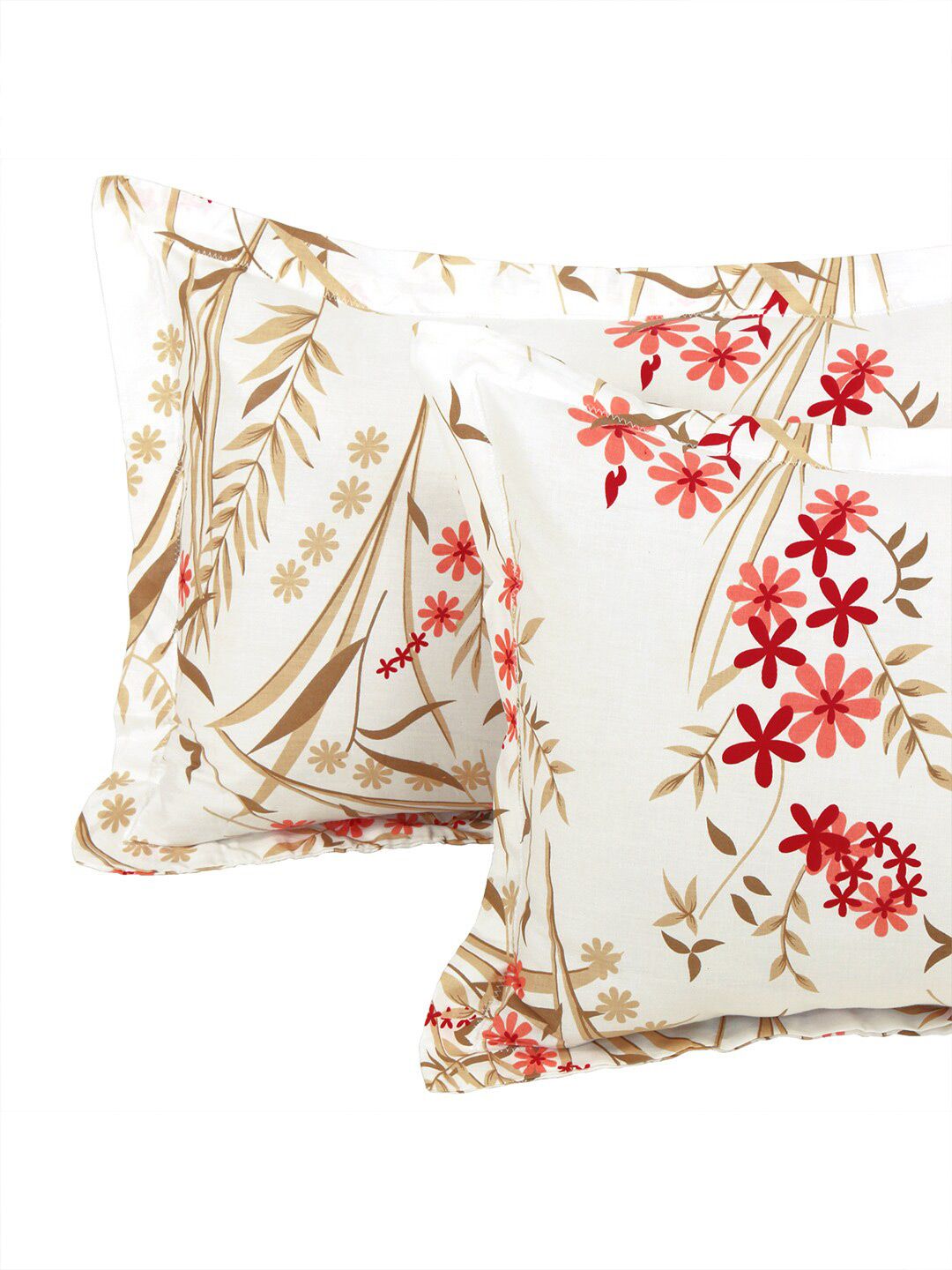 Story@home Red White Striped Cotton 144 TC Queen Bedsheet With 2 Pillow Covers