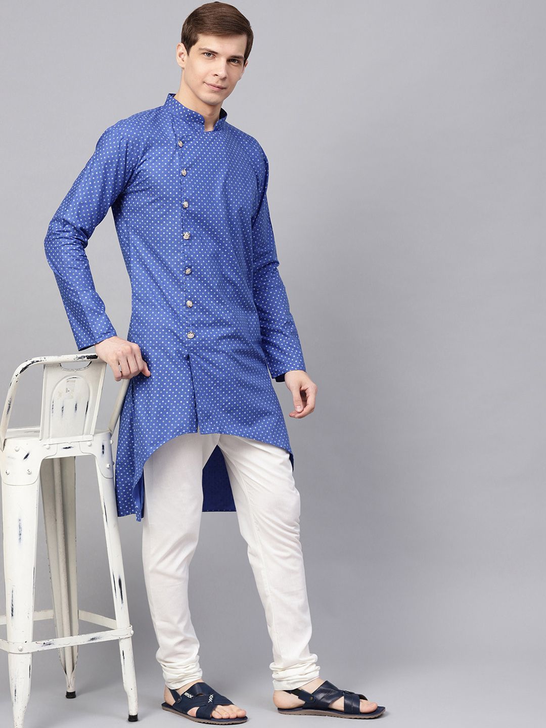 SOJANYA Men Blue Printed Straight Kurta