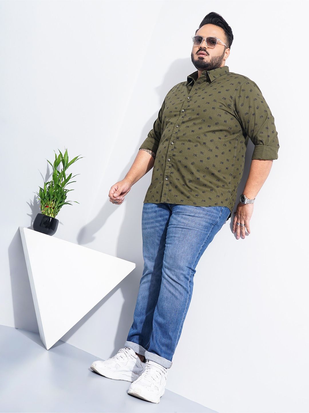 The Indian Garage Co Plus Size Conversational Printed Cotton Casual Shirt