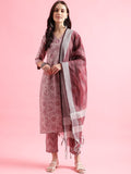 KALINI Floral Printed Regular Straight Kurta With Trousers & Dupatta