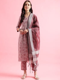 KALINI Floral Printed Regular Straight Kurta With Trousers & Dupatta