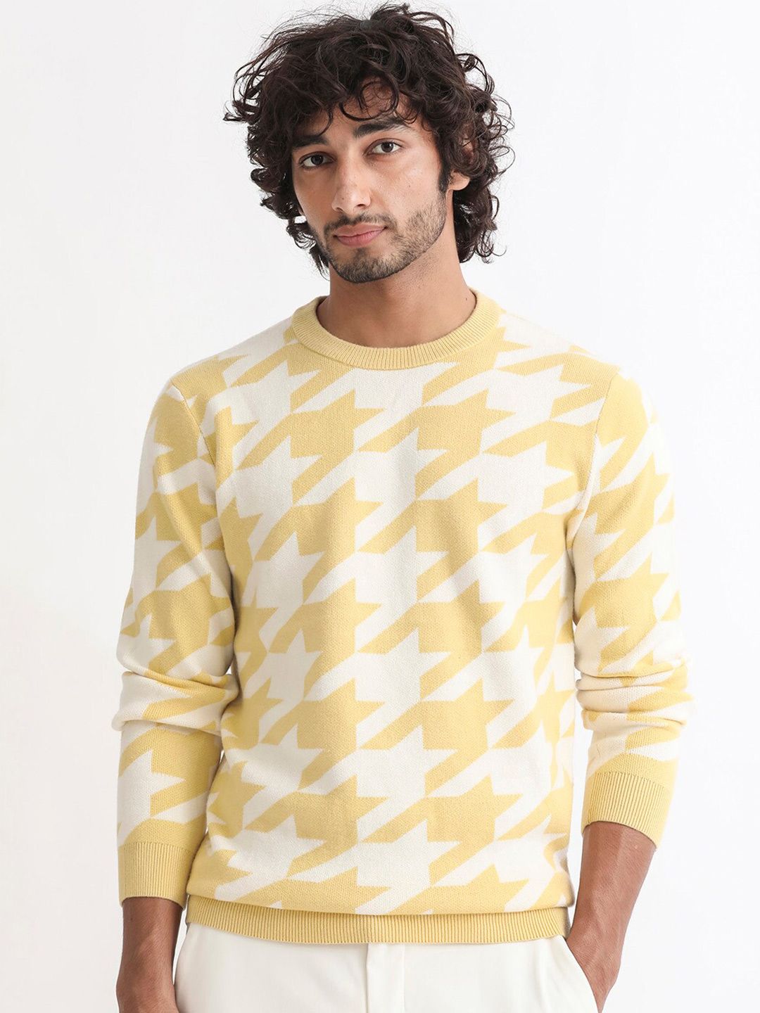 RARE RABBIT Men Honder Crew Neck Abstract Printed Sweater